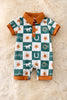 Mustang Stud printed checkered baby romper with snaps. RPB50098 JEAN