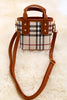 Plaid printed mini tote bag with caramel trim. BBG40031 M