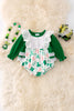 Long sleeve clover baby onesie with snaps. RPG50069 NAY