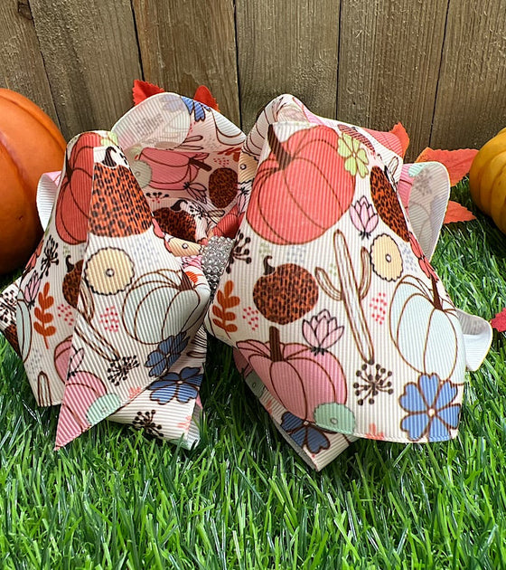 6.5" Fall printed double layer hair bows.(5pcs/$10.00)