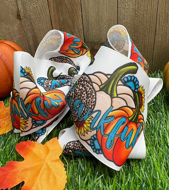 6.5" Fall printed double layer hair bows.(5pcs/$10.00)