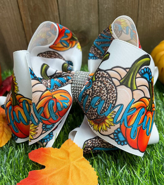 6.5" Fall printed double layer hair bows.(5pcs/$10.00)