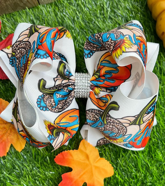 6.5" Fall printed double layer hair bows.(5pcs/$10.00)