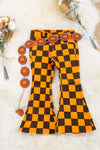 Black & Orange checker printed bootcut denim pants. PNG65133009 EMILY