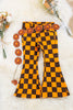 Black & Orange checker printed bootcut denim pants. PNG65133009 JEANN