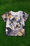 GIRLS COW SKULL / SUNFLOWER PRINTED TEE. TPG513014-WEN