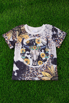  GIRLS COW SKULL / SUNFLOWER PRINTED TEE. TPG513014-WEN