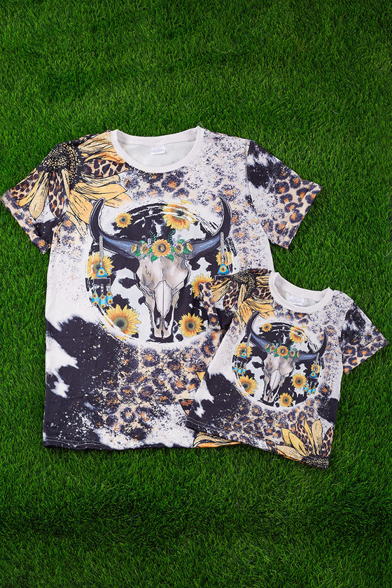 GIRLS COW SKULL / SUNFLOWER PRINTED TEE. TPG513014-WEN