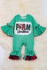 Farm Christmas" Green bell sleeve baby romper. RPG50143050 SOL