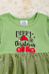 "Merry Christmas" Green long sleeve dress with sparkly tulle. RPG50143023AMY