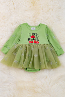  "Merry Christmas" Green long sleeve dress with sparkly tulle. RPG50143023AMY