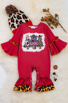  A Western Christmas/Christmas tree printed baby romper with bell sleeves. RPG50143047 LOI