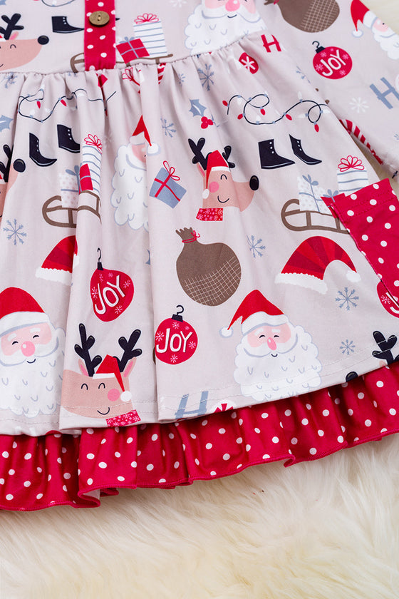 Joy reindeer & Christmas sleigh printed lined dress w/ side pockets. DRG50133061 LOI