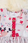 Joy reindeer & Christmas sleigh printed lined dress w/ side pockets. DRG50133061 LOI