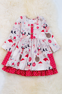  Joy reindeer & Christmas sleigh printed lined dress w/ side pockets. DRG50133061 LOI