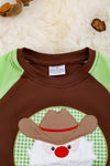 Cowboy Santa applique on brown baby romper with snaps. RPB50143001 SOL