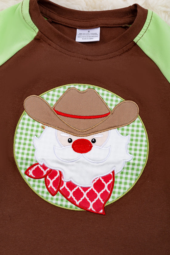 Cowboy Santa applique long sleeve boys shirt. TPB50143001 SOL