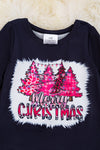 Merry Christmas pink Christmas tree printed on black baby romper. RPG50143048AMY