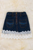 Front zipper denim skirt with lace hem. DRG25154001 loi