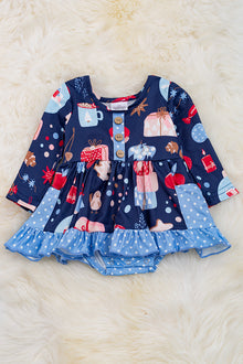  Navy blue Christmas Ornament baby onesie/dress. RPG50133062 WENDY