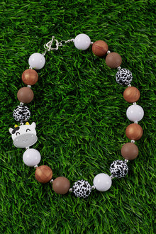  BROWN,BLACK & WHITE BUBBLE GUM BEAD NECKLACE W/COW PENDANTS. 3PCS/$15.00 ACG15153010