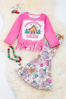  Pink Christmas crew printed 2 piece set. OFG50143048 AMY