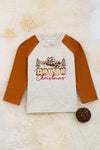 "Howdy Christmas" Ivory raglan with burnt brown sleeves. TPB50143014 AMY