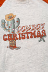 "Cowboy Christmas" Ivory raglan with burnt brown sleeves & cactus print. TPB50143013 WEN