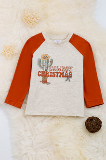  "Cowboy Christmas" Ivory raglan with burnt brown sleeves & cactus print. TPB50143013 WEN