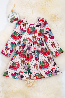  A Blessed Christmas in the farm, multi printed flare dress. DRG50143049Jeann