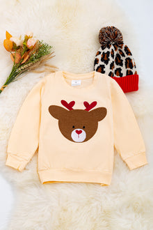  Deer applique" Ivory cotton sweatshirt. TPB50213002 SOL