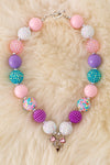 Multi-color bubble necklace w/coquette bow pendant. 3pcs/$15.00