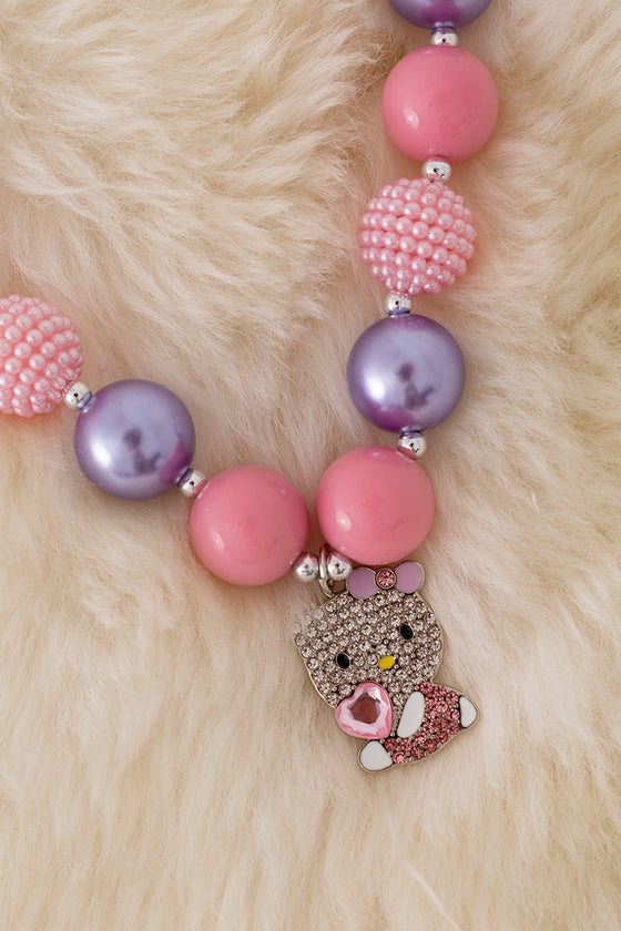 Pastel Pink bubble necklaces with kitty pendant. 3PCS/$15.00