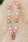 Pastel Pink bubble necklaces with kitty pendant. 3PCS/$15.00