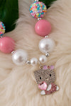 Pastel Pink bubble necklaces with kitty pendant. 3PCS/$15.00