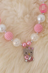 Pastel Pink bubble necklaces with kitty pendant. 3PCS/$15.00