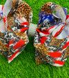 LEOPARD, COW SPOT & STAR  / PATRIOTIC PRINTED HAIR  BOWS 7.5" WIDE 4PCS/$10.00 BW-DSG-635