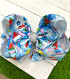 CHRISTMAS CHARACTER PRINTED HAIR BOWS. 7.5" WIDE 4PCS/$10.00 BW-DSG-728