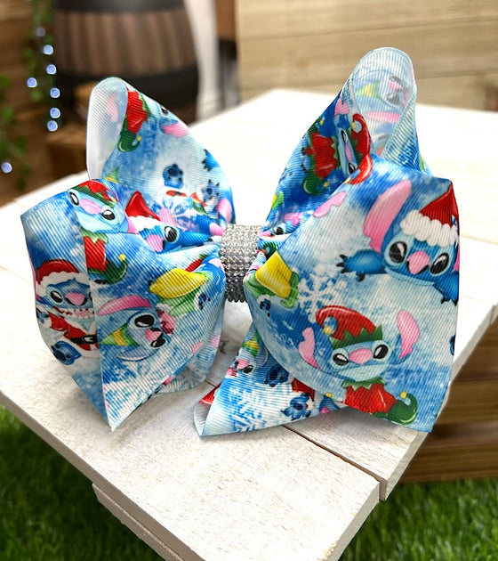 CHRISTMAS CHARACTER PRINTED HAIR BOWS. 7.5" WIDE 4PCS/$10.00 BW-DSG-728