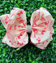  Baseball Coquette printed double layer hair bows. 4pcs/$10.00 BW-DSG-998