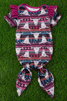  Bull skull & aztec printed baby gown with angel sleeve. PJG25153030