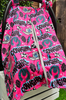  Cowgirl" multi-printed on hot pink car seat cover. ZYTG25153013 M