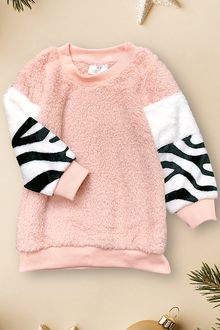  PINK FLEECE SWEATER WITH ZEBRA PRINT SLEEVES. TPG651722021NAYDINE