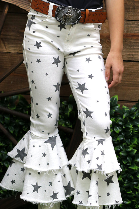 Lt. gray star printed double layer bell bottoms. 2024-P JEAN