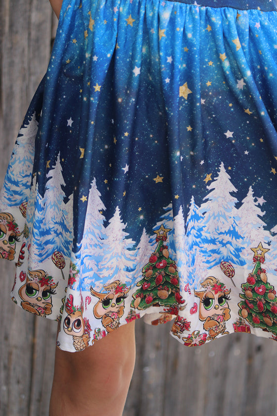 A Christmas night owl/Multi printed dress. GLD040511-2TSOL