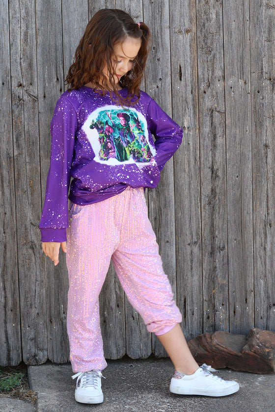 (GIRLS)the Sanderson sisters" purple graphic printed sweatshirt. TPG40113042-SOL