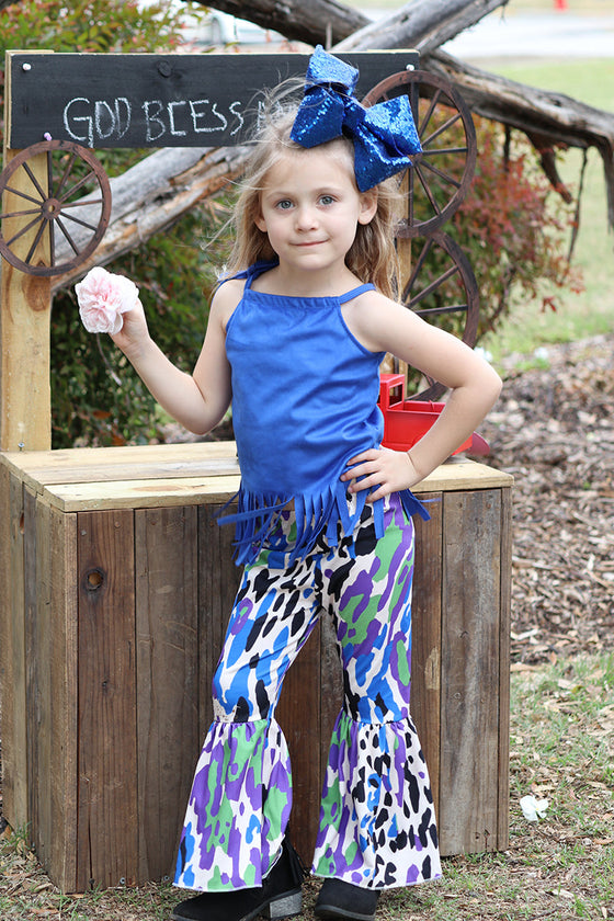 ROYAL BLUE FAUX SUEDE TOP W/ ANIMAL PRINTED BOTTOMS. GSPO20220046-sol