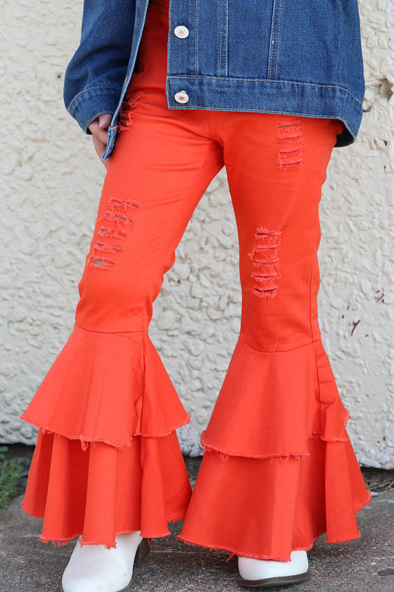 Hot orange double layer denim pants. PNG65153033-LOI