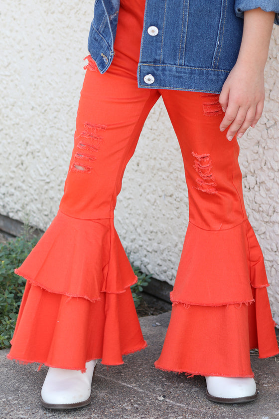 Hot orange double layer denim pants. PNG65153033-LOI