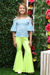 Shimmery Neon green bell pants. PNG25153071-WENDY